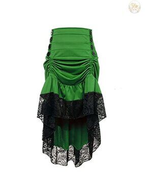Steampunk Victorian Gothic High Low Skirt Women's Ruffled Lace Trim